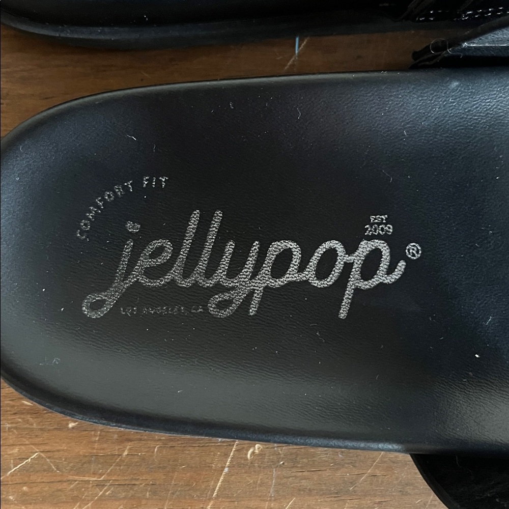 💫Jellypop brand Black Double-Strap Sandal Slides with Modern Gold Buckles💫 - Picture 6 of 9
